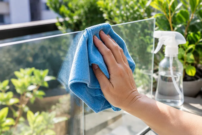 Acrylglas-Windschutz wird mit Mikrofasertuch gereinigt